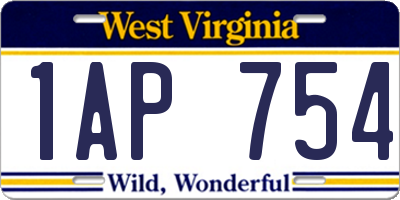 WV license plate 1AP754