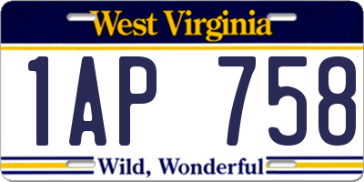 WV license plate 1AP758