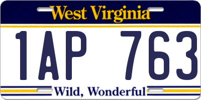 WV license plate 1AP763