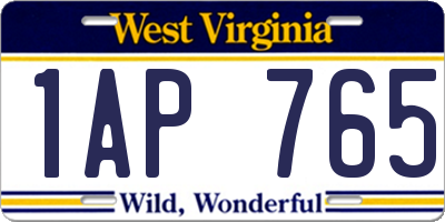 WV license plate 1AP765