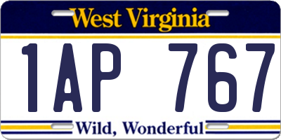 WV license plate 1AP767