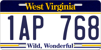 WV license plate 1AP768