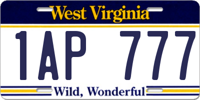 WV license plate 1AP777