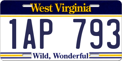 WV license plate 1AP793