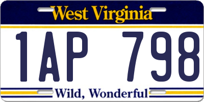WV license plate 1AP798