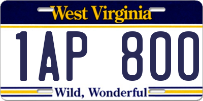 WV license plate 1AP800