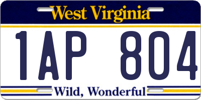 WV license plate 1AP804