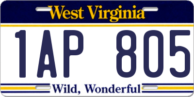 WV license plate 1AP805