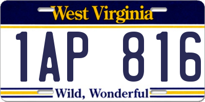 WV license plate 1AP816