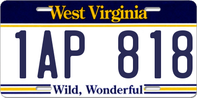 WV license plate 1AP818
