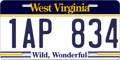 WV license plate 1AP834