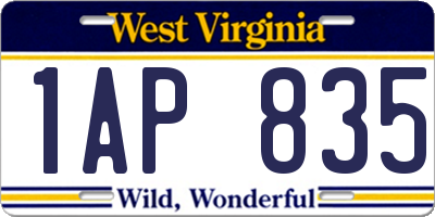 WV license plate 1AP835