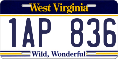 WV license plate 1AP836