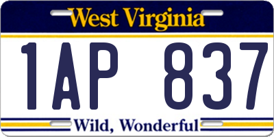 WV license plate 1AP837