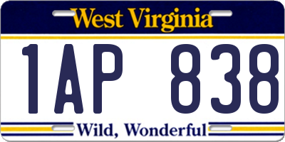 WV license plate 1AP838