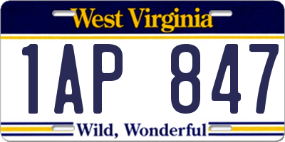 WV license plate 1AP847
