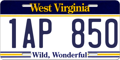 WV license plate 1AP850