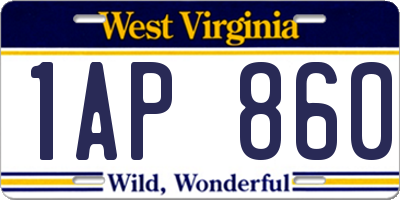 WV license plate 1AP860