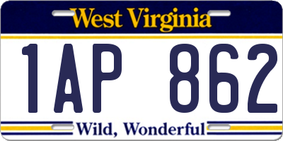 WV license plate 1AP862