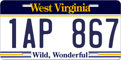 WV license plate 1AP867