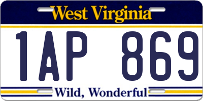 WV license plate 1AP869