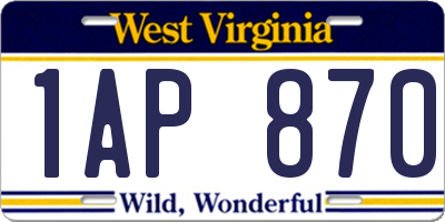 WV license plate 1AP870