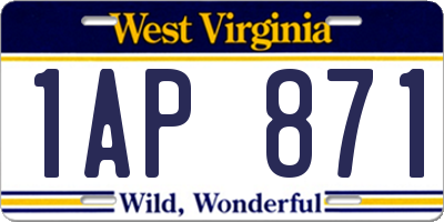 WV license plate 1AP871
