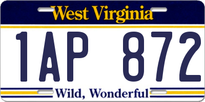 WV license plate 1AP872
