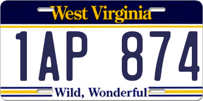 WV license plate 1AP874