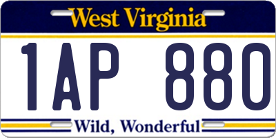 WV license plate 1AP880
