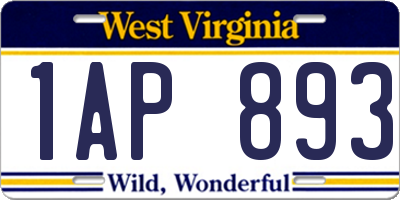 WV license plate 1AP893