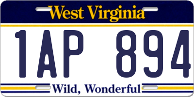 WV license plate 1AP894