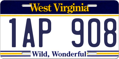 WV license plate 1AP908