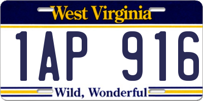 WV license plate 1AP916