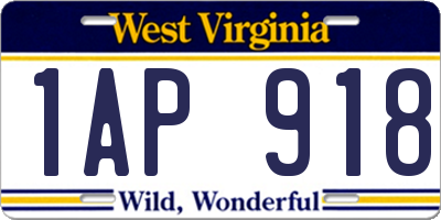 WV license plate 1AP918