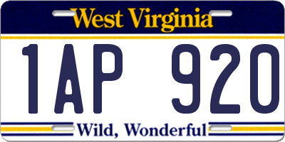 WV license plate 1AP920