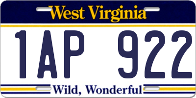 WV license plate 1AP922