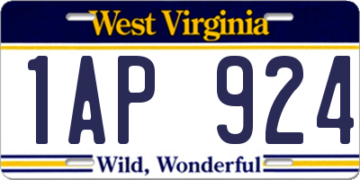 WV license plate 1AP924