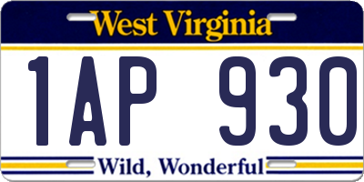 WV license plate 1AP930