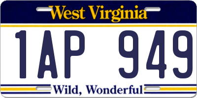 WV license plate 1AP949