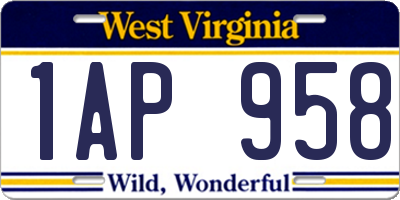 WV license plate 1AP958