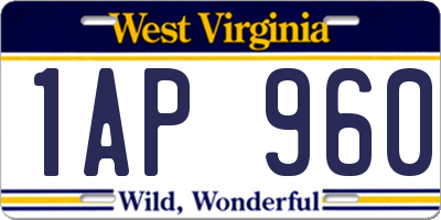 WV license plate 1AP960