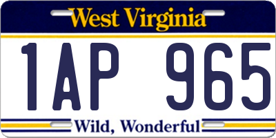 WV license plate 1AP965