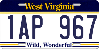 WV license plate 1AP967