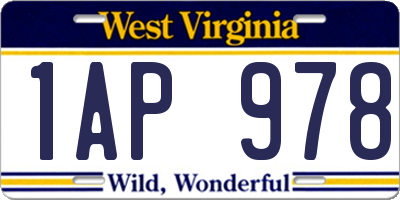 WV license plate 1AP978