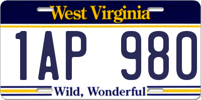 WV license plate 1AP980