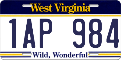 WV license plate 1AP984