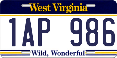 WV license plate 1AP986