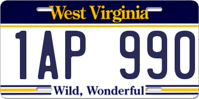 WV license plate 1AP990