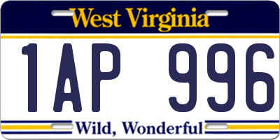 WV license plate 1AP996